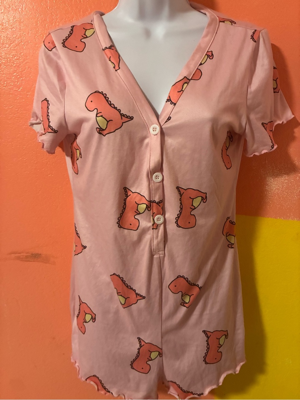 Pink Dinosaur Button-Front Sleep Top